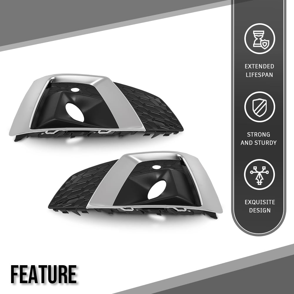 G-PLUS Front Bumper Fog Light Cover Left+Right Side Compatible with Audi A5 S5 2020 2021 2022 2023 8W6807681T3Q7 Chrome Black