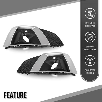 G-PLUS Front Bumper Fog Light Cover Left+Right Side Compatible with Audi A5 S5 2020 2021 2022 2023 8W6807681T3Q7 Chrome Black