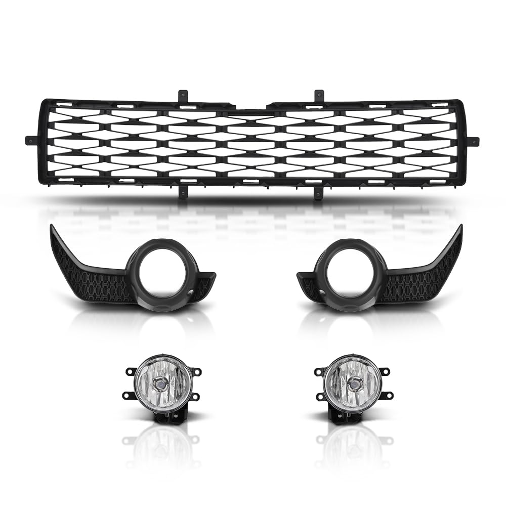 G-PLUS Front Bumper Lower Grill Fog Lights Set Compatible with Toyota 4Runner TRD / SR5 2014-2019 TO1039173, TO1036148 Black