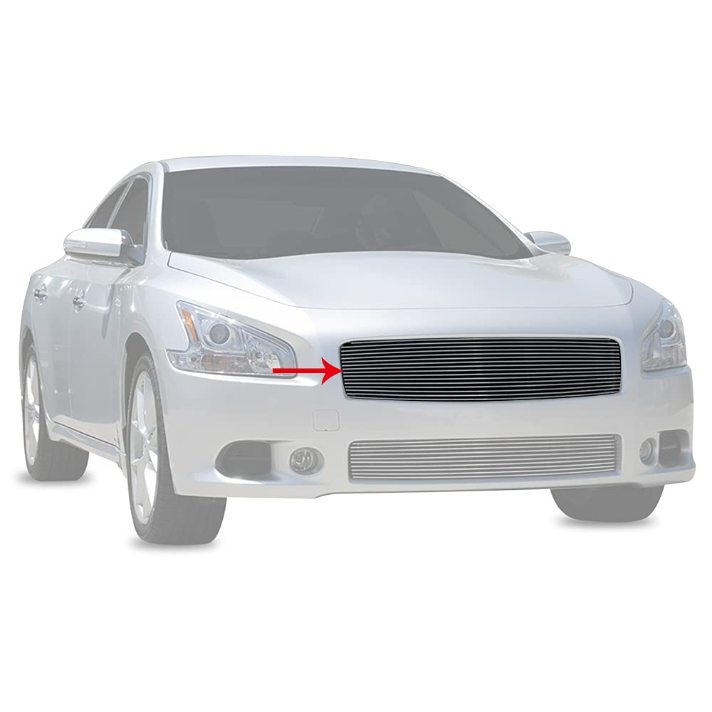 G-PLUS Front Upper Bumper Chrome Billet Grille Grill Insert Compatible With Nissan Maxima 2009-2014 Hood Molding (Silver)