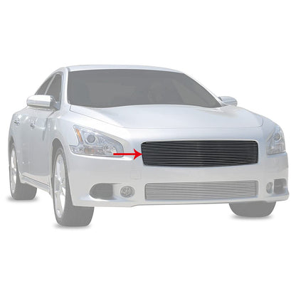 G-PLUS Front Upper Bumper Chrome Billet Grille Grill Insert Compatible With Nissan Maxima 2009-2014 Hood Molding (Silver)
