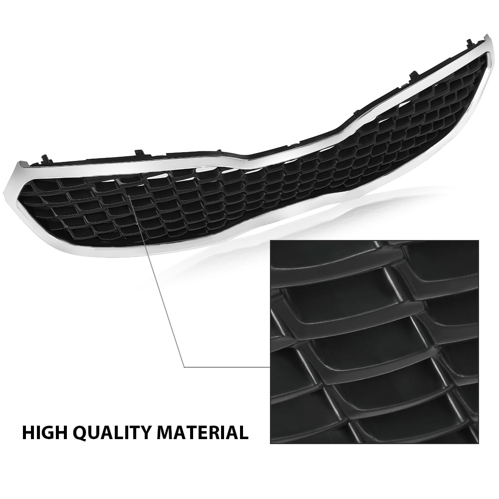 G-PLUS Front Bumper Grill Grille Assembly Chrome Mesh Style Compatible with Kia Forte SX/EX/LX 2014 2015 2016 KI1200156, 86350A7500