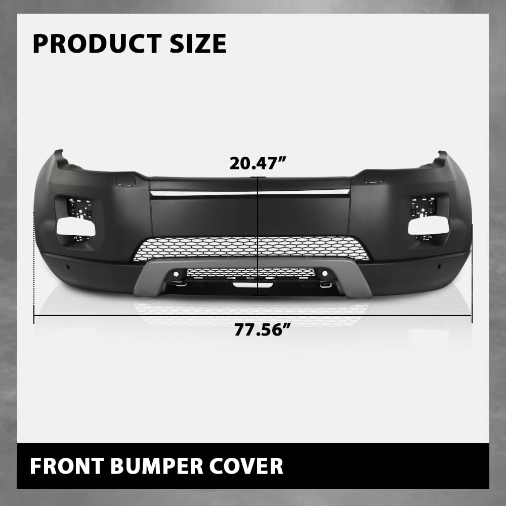 G-PLUS Front Bumper Cover Compatible with Rover Range Rover Evoque 2012-2015, w/o Camera Hole, w/Head Light Washer Holes, 101-59170C, RO1000141, LR072259, LR036137, LR064613, Black