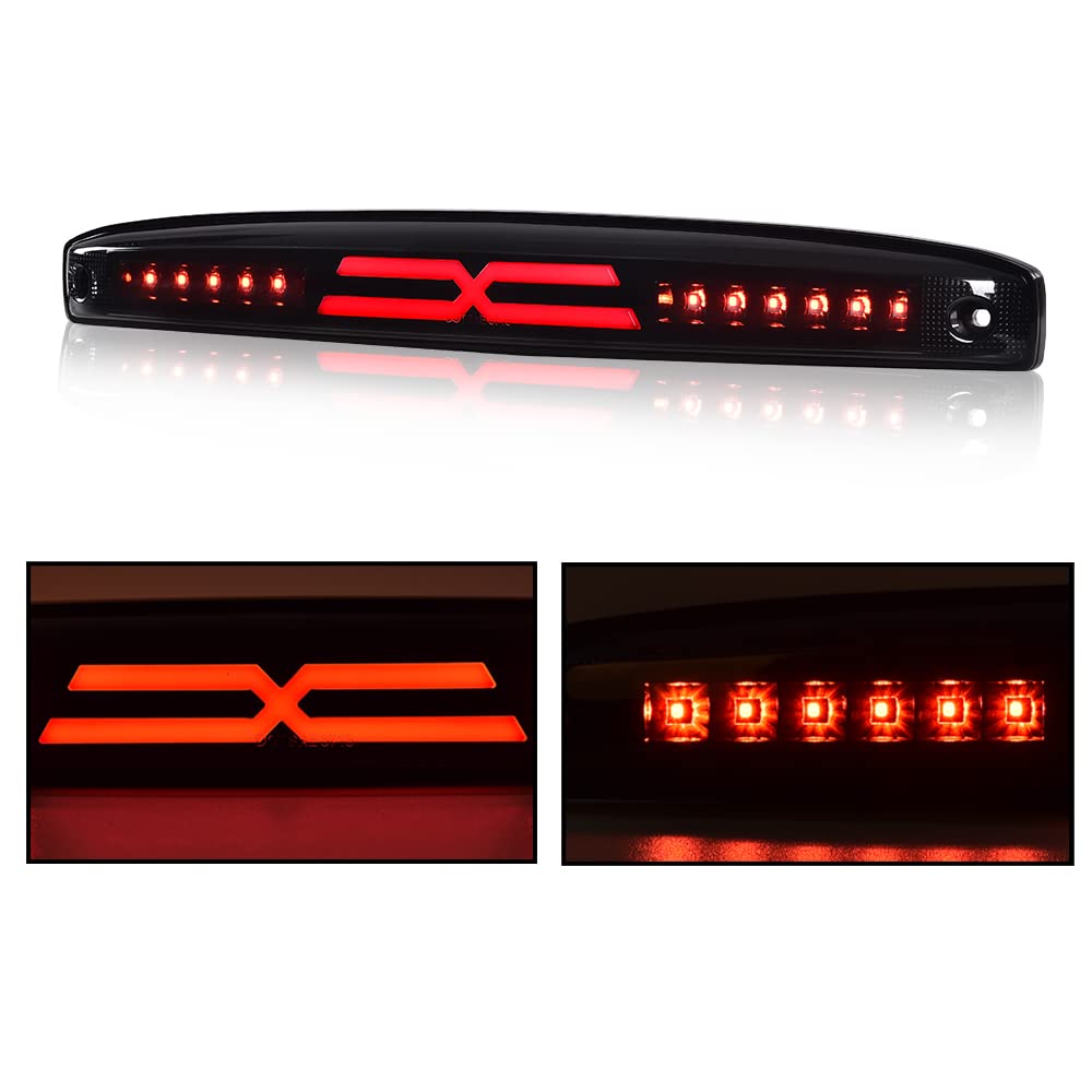 G-PLUS LED Rear Center Tailgate Lamp X Brake Light Compatible with 2003-2006 Dodge Ram 2500 3500 Led Tailgate Light Bar Replacement High Mounted Brake Light 05086509AA Smoky Lens Black Housing