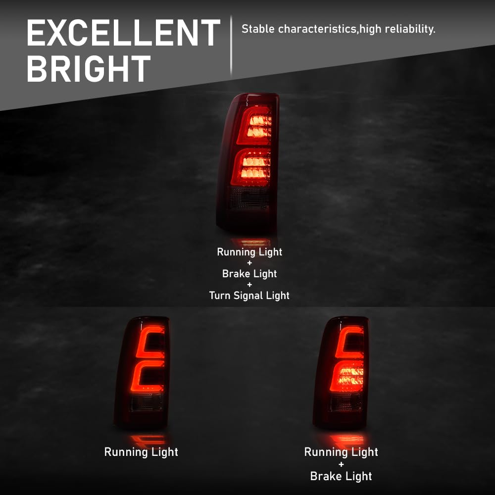 G-PLUS LED Tube Tail Lights Fit Chevy Silverado 1500 2500 & HD 99-02/Fit GMC Sierra 1500 2500&HD 99-06,Driver & Passenger,Brake Lamps Red/Chrome w/White light Bar Luces Traseras Faros TraserosAssembly