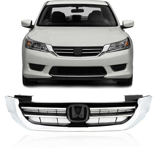 G-PLUS Front Bumper Upper Hood Grille GRILLES | COMPATIBLE WITH HONDA Accord Sedan 2013 2014 2015 Replacement Black & Chrome Grill 71121T2FA01, HO1200214