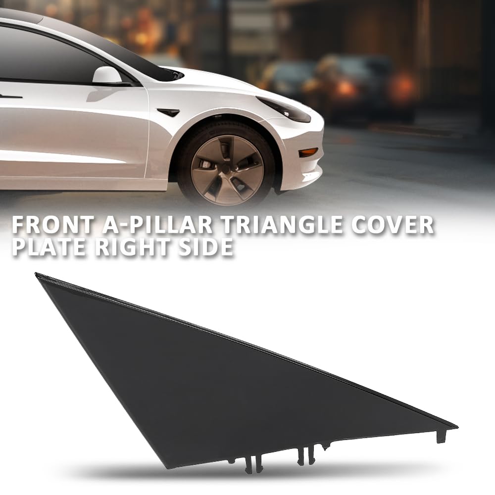 G-PLUS Front A-Pillar Triangular Cover Plate Right Compatible with Tesla Model 3 2017-2023 22873014, 1130656-00-E Gloss Black