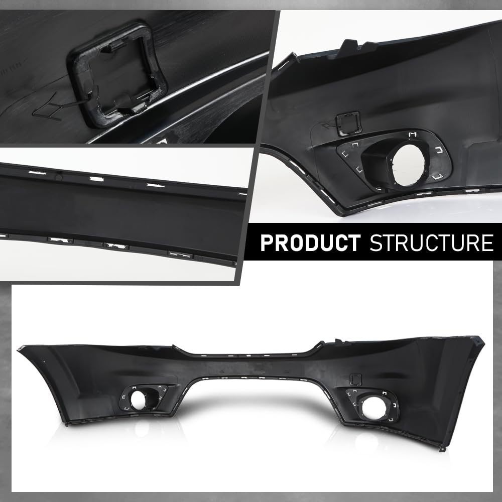 G-PLUS Front Bumper Cover Compatible with Dodge Journey Sport 2011-2018, w/o Headlight Washer, with Towing Hook Cover & Fog Lamp Holes, 5YB55TZZAB, Primed Black