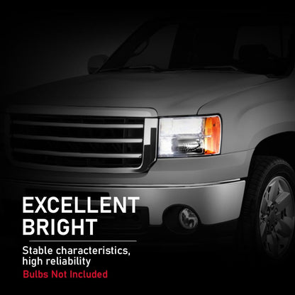 G-PLUS Tube Projector Headlights Assembly Fit GMC Sierra 1500 2500 HD 3500 HD 2007 2008 2009 2010 2011 2012 2013 2014 Headlamps Left & Right Clear Lens Chrome Housing Amber Reflector,faros delanteros