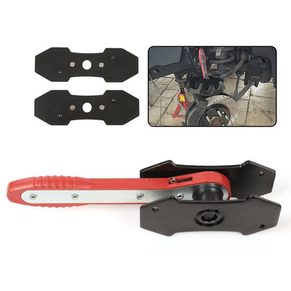 G-PLUS Brake Caliper Piston Press Tool 360° Ratcheting Caliper Spreader with 2 Steel Plate Adapters Single Twin Quad Piston Universal Fit for Cars Trucks Commercial Vehicles Red