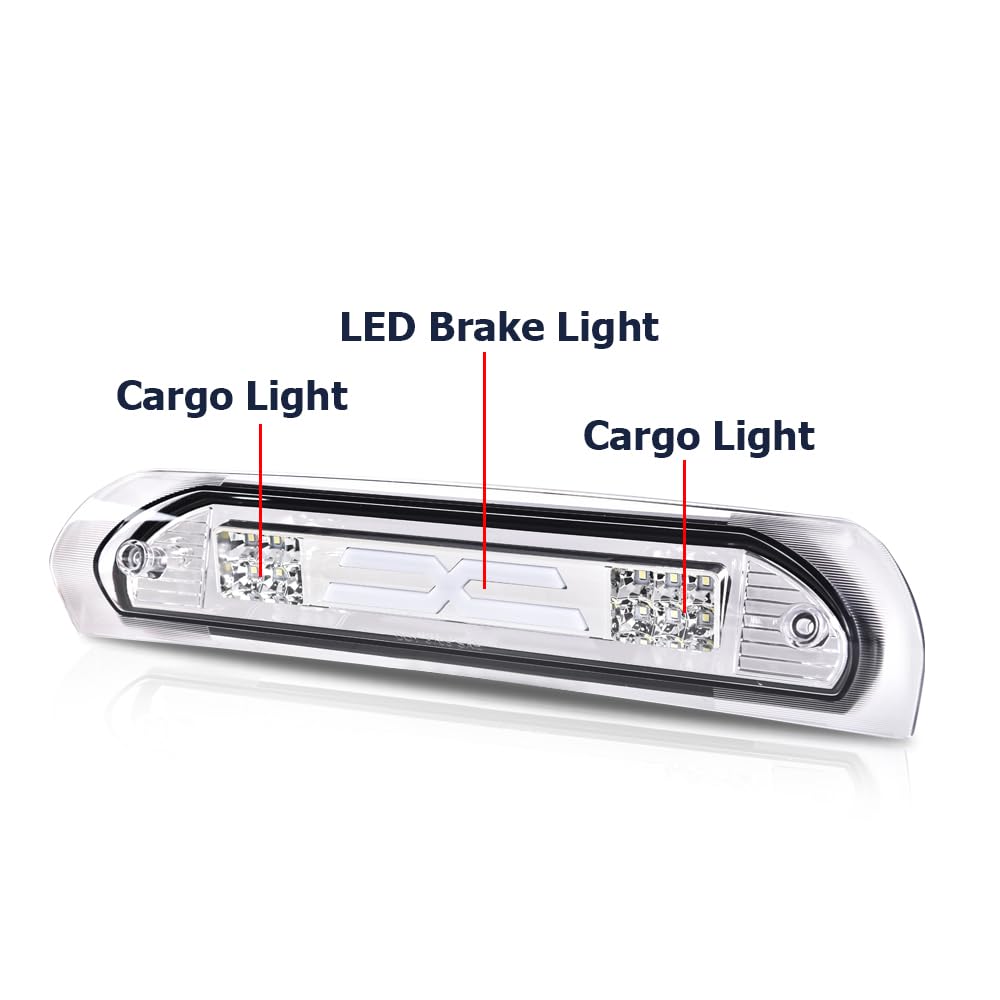 G-PLUS LED Third Brake Light Compatible with Dodge Ram 1500 2002-2008, Fit Dodge Ram 2500 3500 2003-2009 3rd Brake Cargo Light, Clear Lens Chrome Housing, 5072594AB