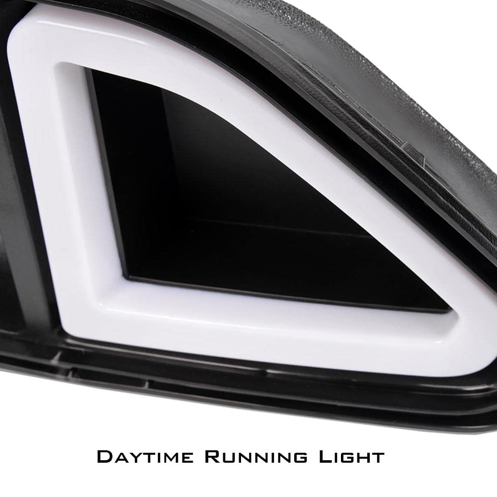 G-PLUS Mesh Front Bumper Upper Hood Grille Grill w/DRL LED Accent Vent Lights Compatible with Ford Mustang 2015-2017