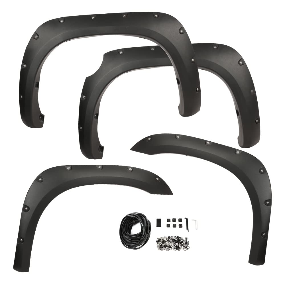 G-PLUS 4PCS Fender Flares Compatible with Toyota Tundra 2007 2008 2009 2010 2011 2012 2013 Wheel Arch Cover Trim, Textured Riveted Pocket Style