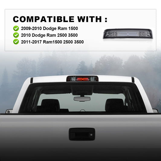 G-PLUS 3D LED Bar Truck Third 3rd Tail X Brake Light Compatible With 2009-2010 Dodge Ram 1500 2011-2017 Ram 1500 2500 3500 55372082AE 55372082AF High Mount Stop light