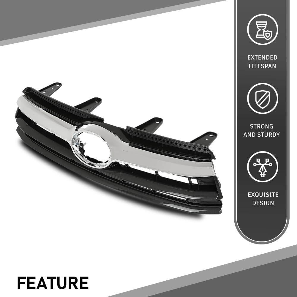 G-PLUS Grille Assembly Compatible with Toyota Highlander (submodel: Hybrid LE, Hybrid Limited, Hybrid XLE, LE, LE Plus, Limited, XLE) 2014-2016 Chrome Grill Insert Black 531010E170, TO1200371