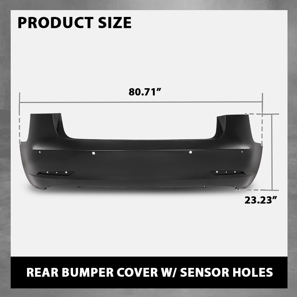 G-PLUS Rear Bumper Cover Compatible with Tesla Model 3 2017 2018 2019 2020 2021 2022 w/Sensor Holes, 1108905S0A, TA1100100, Black