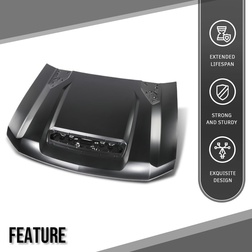 G-PLUS Front Hood Panel 1 Pc Iron Compatible with Chevy Silverado 2500HD 3500HD 2020 2021 2022 2023 2024 2025 GM1230488, 84830121 Black