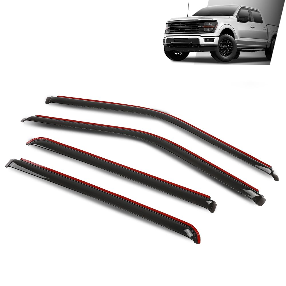G-PLUS in-Channel Window Visors 4Pcs Compatible with Ford F150 Supercrew 2015-2025 & F150 Raptor SuperCrew 2017-2025 Rain Guards Side Wind Deflector with Tape Glossy Black