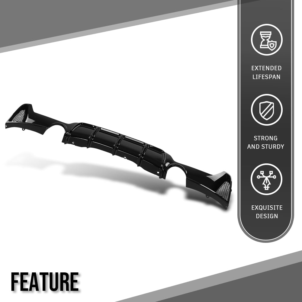 G-PLUS Rear Diffuser Compatible with BMW F32 4-Series 2 Door Coupe 2014 2015 2016 2017 2018 2019 2020 with M Sport Bumper Only Rear Diffuser Lip Glossy Black