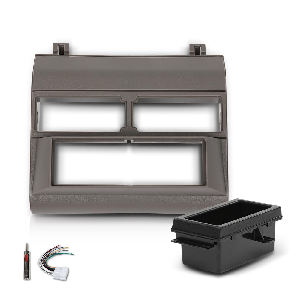 G-PLUS Car Stereo Radio Dash Bezel Kit Compatible with Chevy GMC Crew Cab Dually 1992-1994 GMK333BU, GMP333, GM1482GRB (Grey w/Wire Harness)