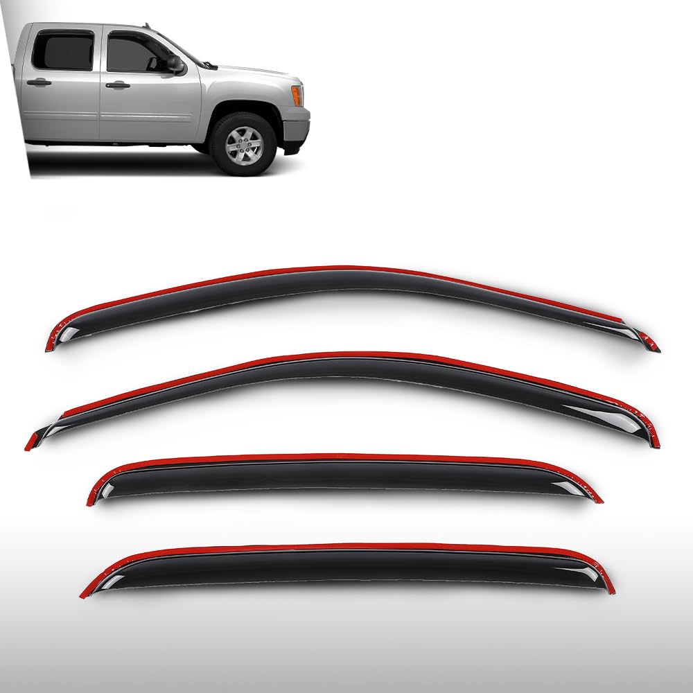 G-PLUS 4PCS in-Channel Window Visors Sun Rain Guards Side Wind Deflector Compatible with Chevy Silverado GMC Sierra 1500 Crew Cab Only/Chevy Avalanche 2007-2013 Smoke