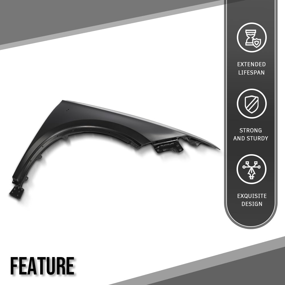 G-PLUS Fender Front Passenger Right Side Compatible with Cadillac XT6 (submodel: Premium Luxury, Sport) 2020-2024 84596460, GM1241423 Black