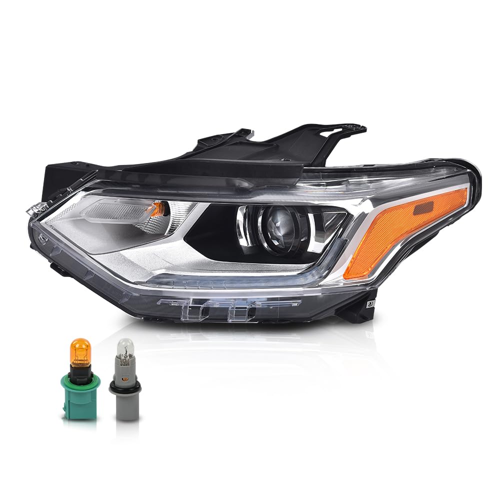 G-PLUS Headlight Lamps w/LED DRL & Marker Light w/o D3S HID Bulb Compatible with Chevy Traverse 2018-2021 Driver Left 84721414 Clear Lens Chrome Housing Bumper Headlamps,faros delanteros