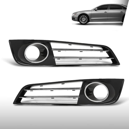 G-PLUS Front Bumper Grille Fog Light Cover Compatible with Audi A8 D4 2011 2012 2013 2014 4H0807679E, 4H0807680E Chrome Black