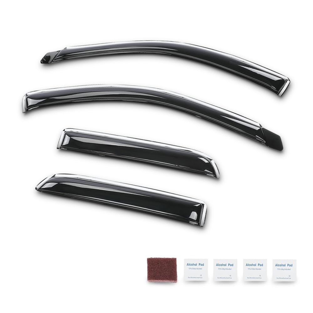 G-PLUS in-Channel Side Window Vent Visor Deflectors Rain Guards Compatible with Dodge Ram 1500 Quad Cab Only 2002-2008(Will Not Fit Crew CAB) Impact-Resistant PC 4 PCS Smoky