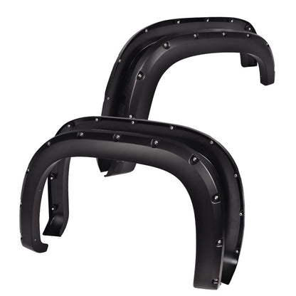 G-PLUS Pocket Riveted Fender Flares Compatible with 2007-2013 GMC Sierra 1500 All Beds, Front & Rear Smooth Black Upgrade Wheel Cover Protector