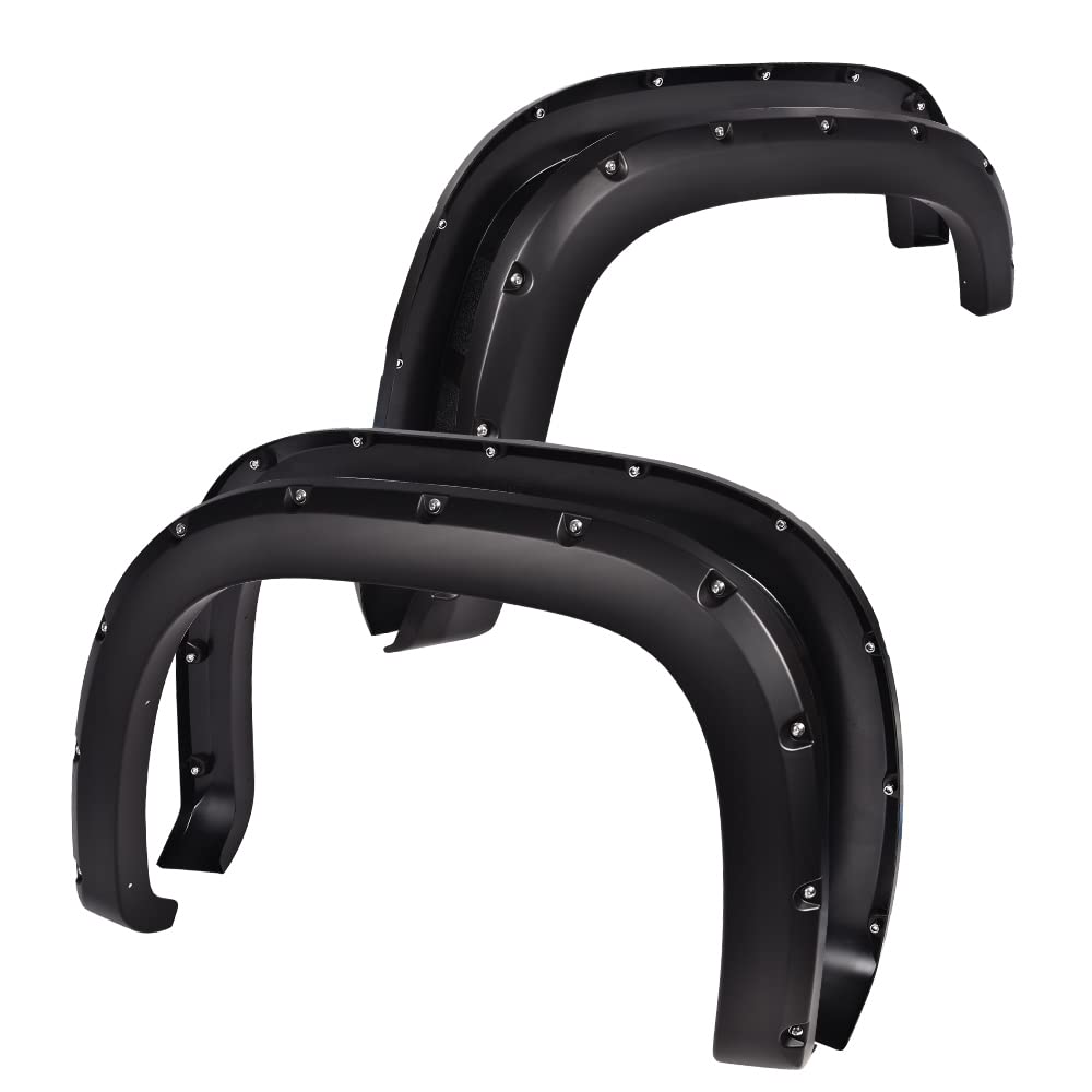 G-PLUS Pocket Riveted Fender Flares, Compatible With 2007-2013 GMC Sierra 1500 All Beds, Smooth Black Upgrade Wheel Cover Protector 4pcs