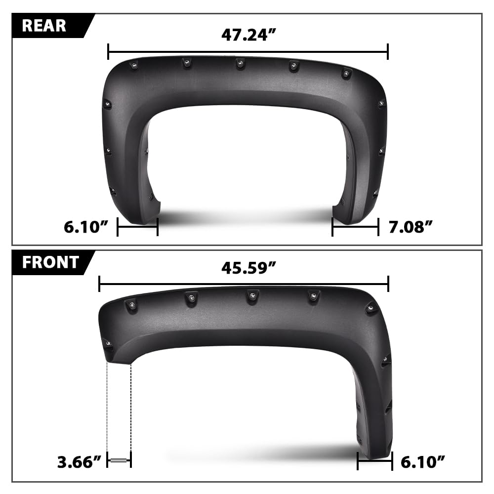 G-PLUS Pocket Rivet Upgrade Fender Flares, Compatible with 2007-2013 Chevy Silverado 1500, [Only Fit 69'' Short Bed Crew Cab(Excludes 07 Classic Models)], Textured Wheel Cover [Not Fit GMC Sierra]