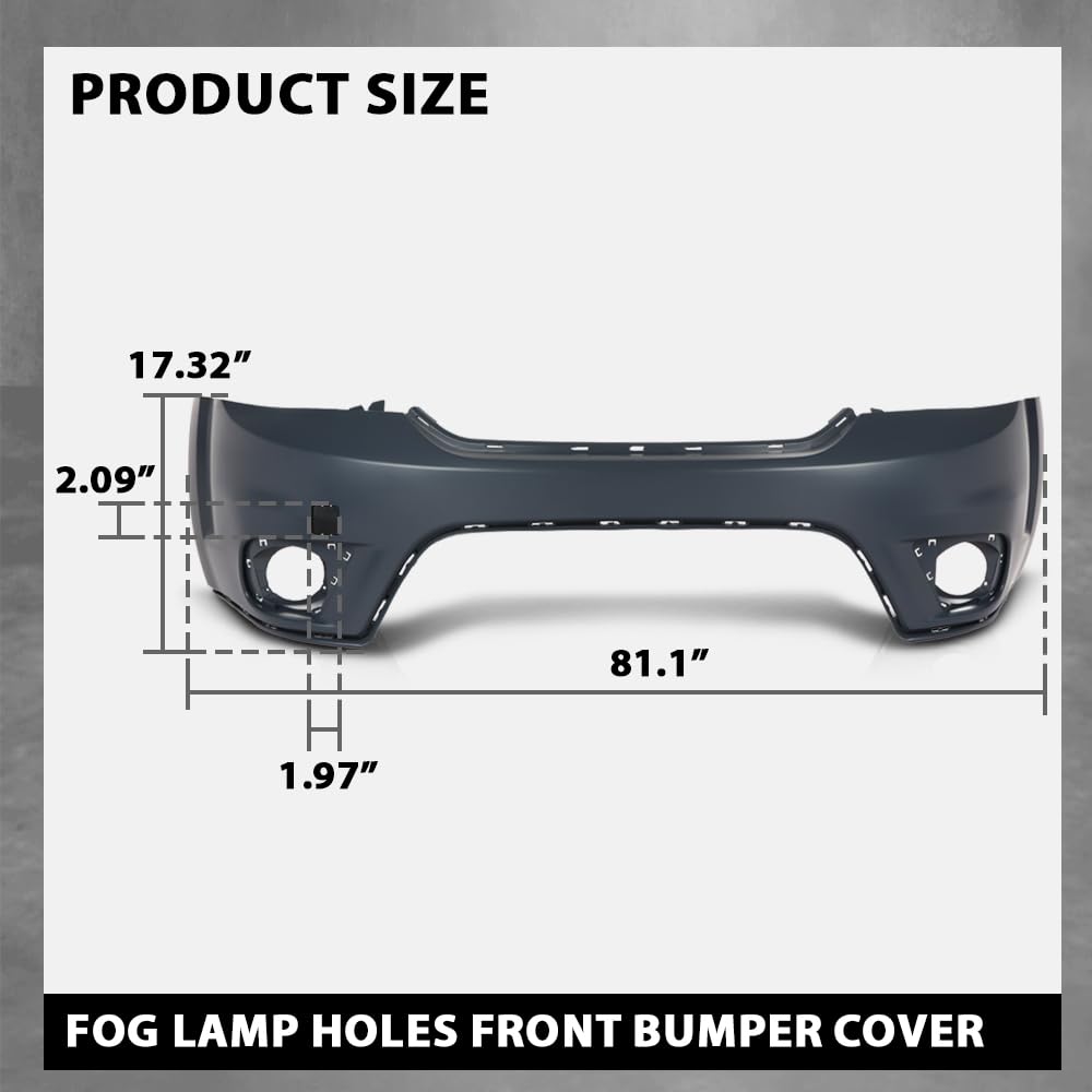 G-PLUS Front Bumper Cover Compatible with Dodge Journey Sport 2011-2018, w/o Headlight Washer, with Towing Hook Cover & Fog Lamp Holes, 5YB55TZZAB, Primed Black