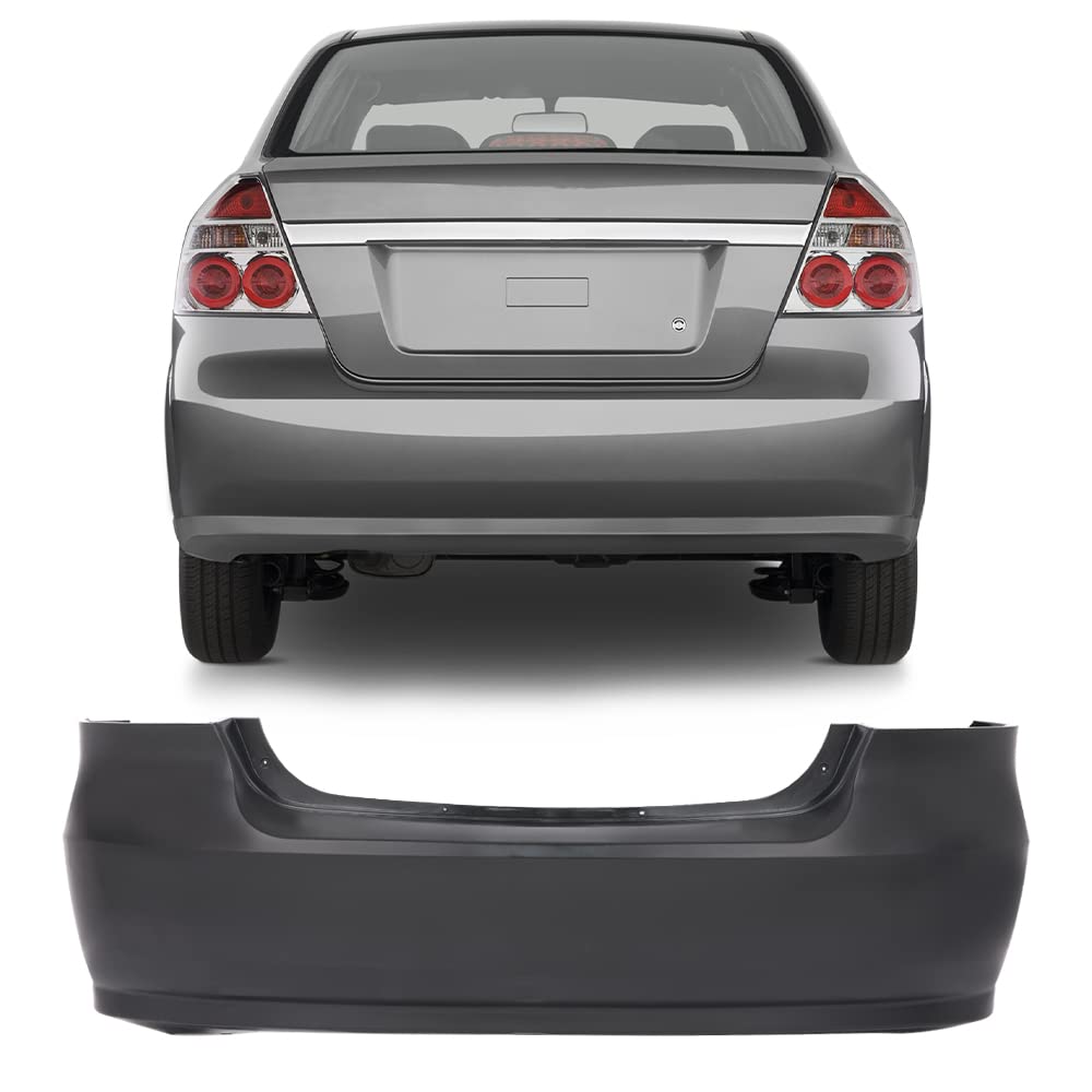 G-PLUS Rear Bumper Cover Compatible with Chevy Aveo Sedan LS LT 4Door 2007 2008 2009 2010 2011 Primed Black Bumper Cover 95978858 GM1100791