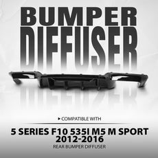 G-PLUS Rear Diffuser for BMW 5 Series F10 M Sport 2012-2016 Gloss Black Additional Angle