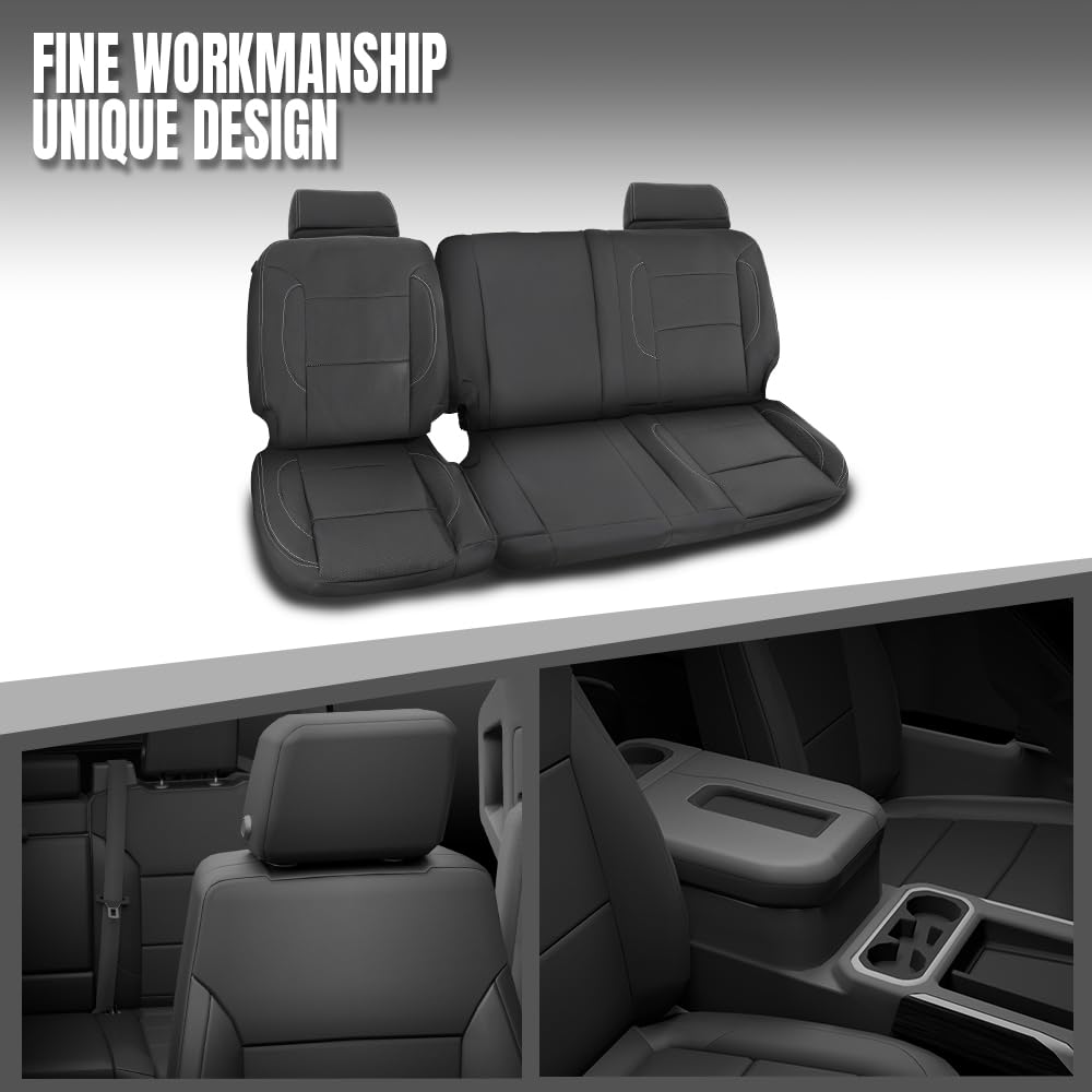 G-PLUS Full Set Seat Cover Compatible with Chevy Silverado LT Double Cab 2014-2018 Black