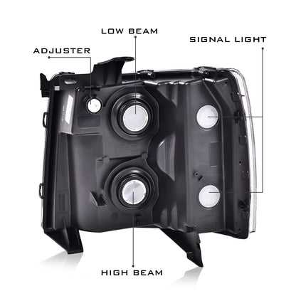 G-PLUS Headlights Assembly, Fit Chevy Silverado 2007-2013,Fit Silverado 2500 3500 & HD 2007-2014 Clear Lens Chrome Housing Clear Reflector,faros delanteros