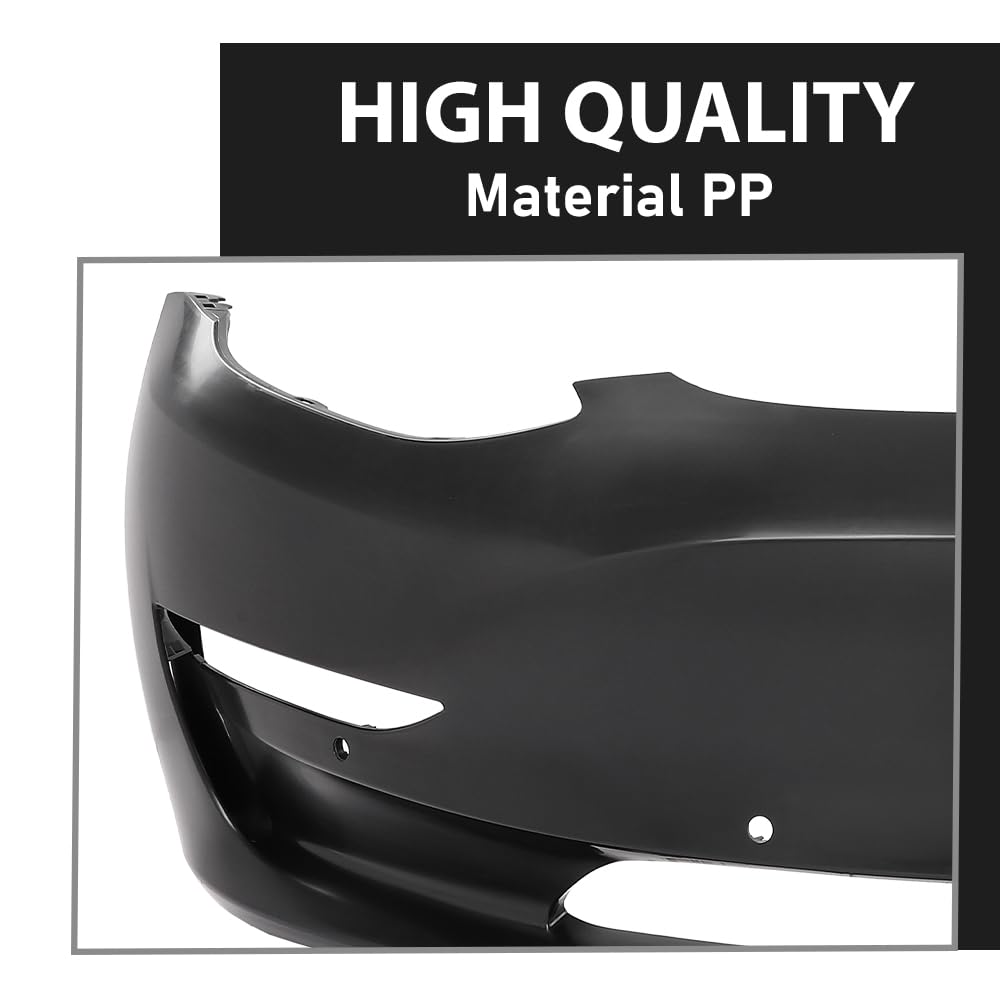 G-PLUS Front Bumper Cover Compatible with Tesla Model 3 Base 2017 2018 2019 2022 2023 w/Tow Hook Hole 1084168S0E, TA1000101, Primed Black