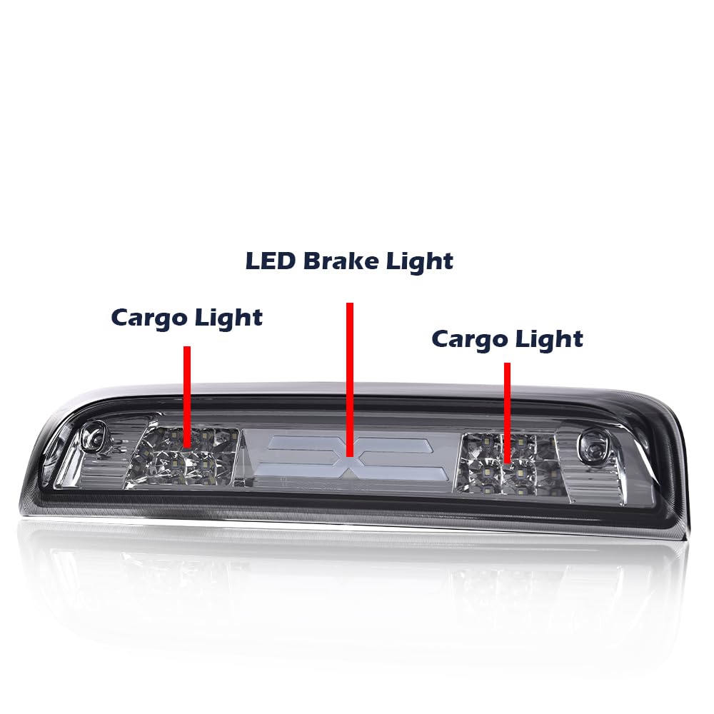 G-PLUS LED 3rd Third Brake Light Compatible with Chevy Silverado 2014 2015 2016 2017 2018 2019 2020,Fit GMC Sierra 2014-2020,X Type High Mount Stop Lamp Tail Cargo Lamp Smoky Lens Clear Housing
