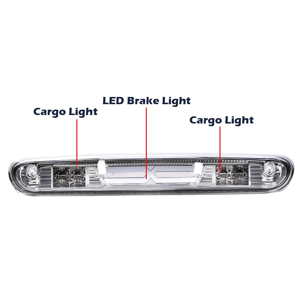 G-PLUS LED Third Brake Light Compatible With Chevy Silverado 2007 2008 2009 2010 2011 2012 2013 2014/ GMC Sierra,3RD LED Bar Brake/Cargo Light,Type X (Clear lens Chrome Housing Amber Reflector)