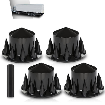 G-PLUS Rear Wheel Cover Axle 33mm Spiked Hub Cover Kit Compatible with Semi-Trucks 22.5" and 24.5" Wheels ABS Plastic Black