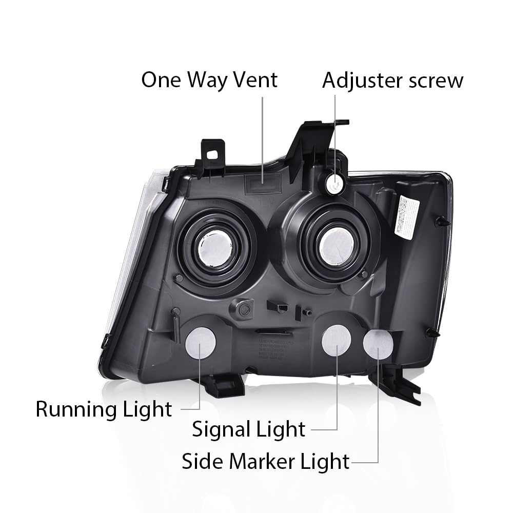 G-PLUS Headlights Assembly Fit Chevy Tahoe Subarban Avalanche 2007-2014 Right Passenger Side Bumper Corner Headlamp Clear Lens Black Housing Amber Reflector Bumper Headlamps,faros delanteros