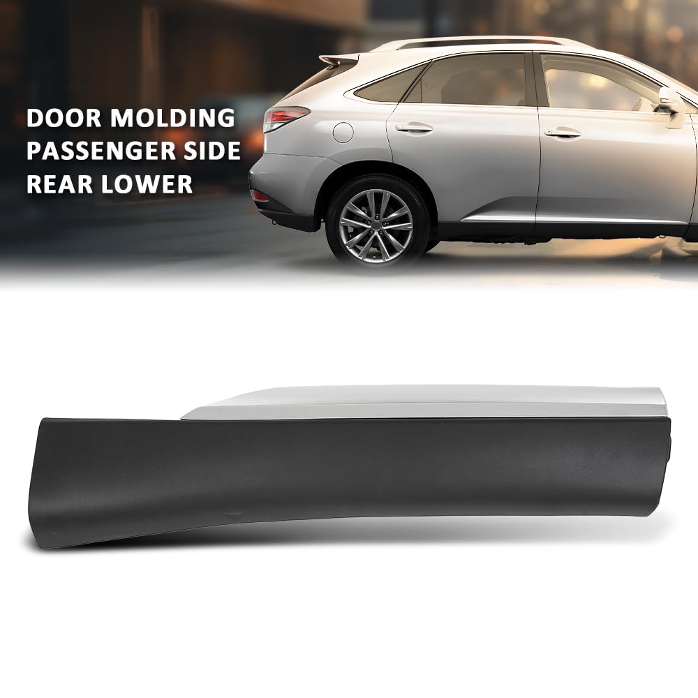 G-PLUS Door Molding Passenger Side Right Rear Lower Compatible with LX RX350 RX450h (submodel: Base, F Sport, Sportdesign) 2010-2015 75075-0E010, 75075 0E010, 750750E010, LX1505102 Chrome Black