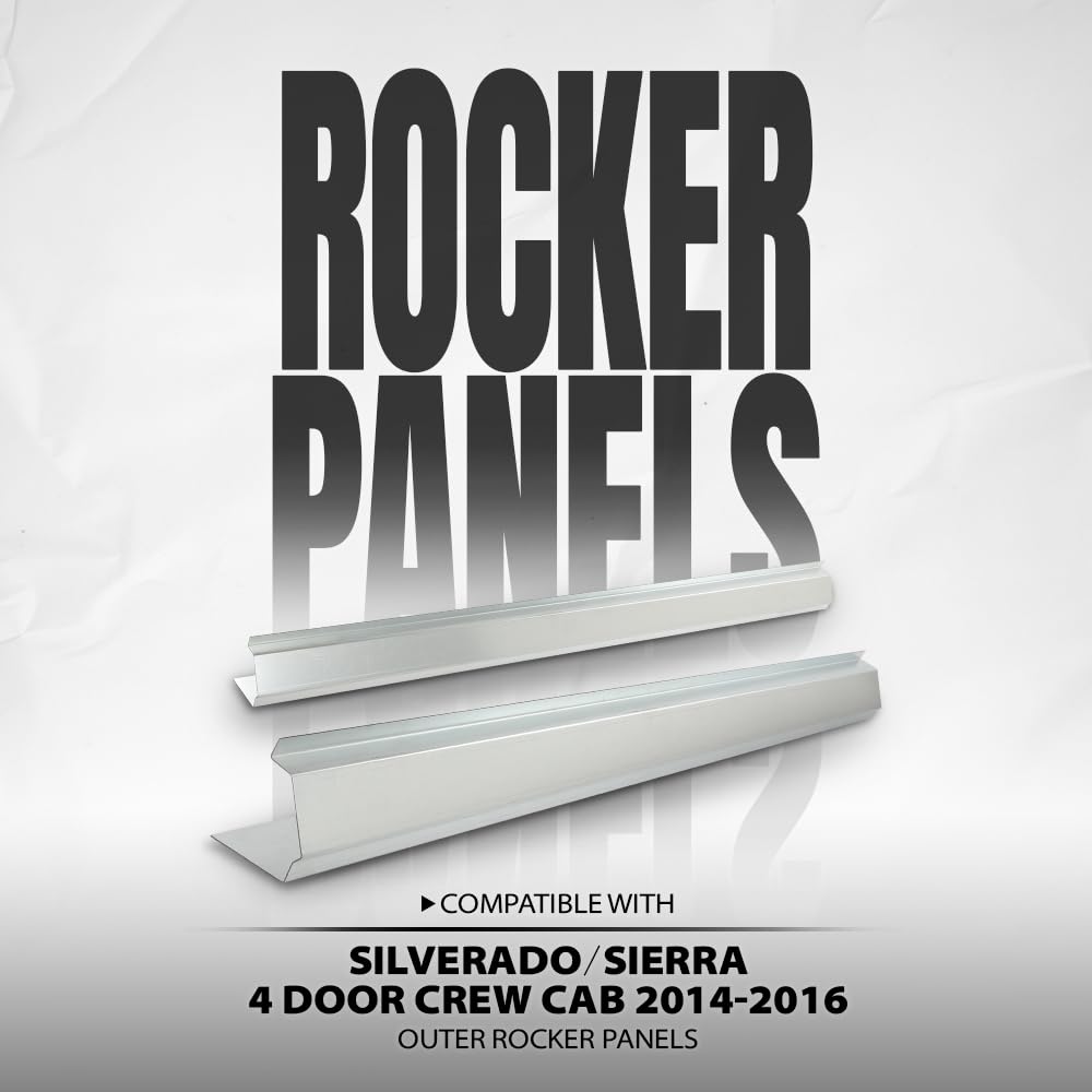 G-PLUS Rocker Panel Driver and Passenger Side Pair Compatible with Chevy Silverado GMC Sierra Pickup Truck Crew Cab 2014 2015 2016 Silver