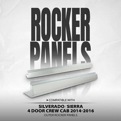 G-PLUS Rocker Panel Driver and Passenger Side Pair Compatible with Chevy Silverado GMC Sierra Pickup Truck Crew Cab 2014 2015 2016 Silver