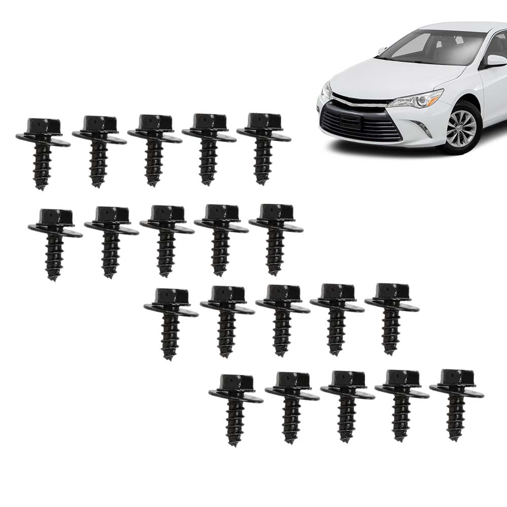 G-PLUS Splash Shield & Firewall Screws- M6.3 x 20mm Long- 10mm Hex- 20 pcs Screws Compatible with Most Models Black Iron
