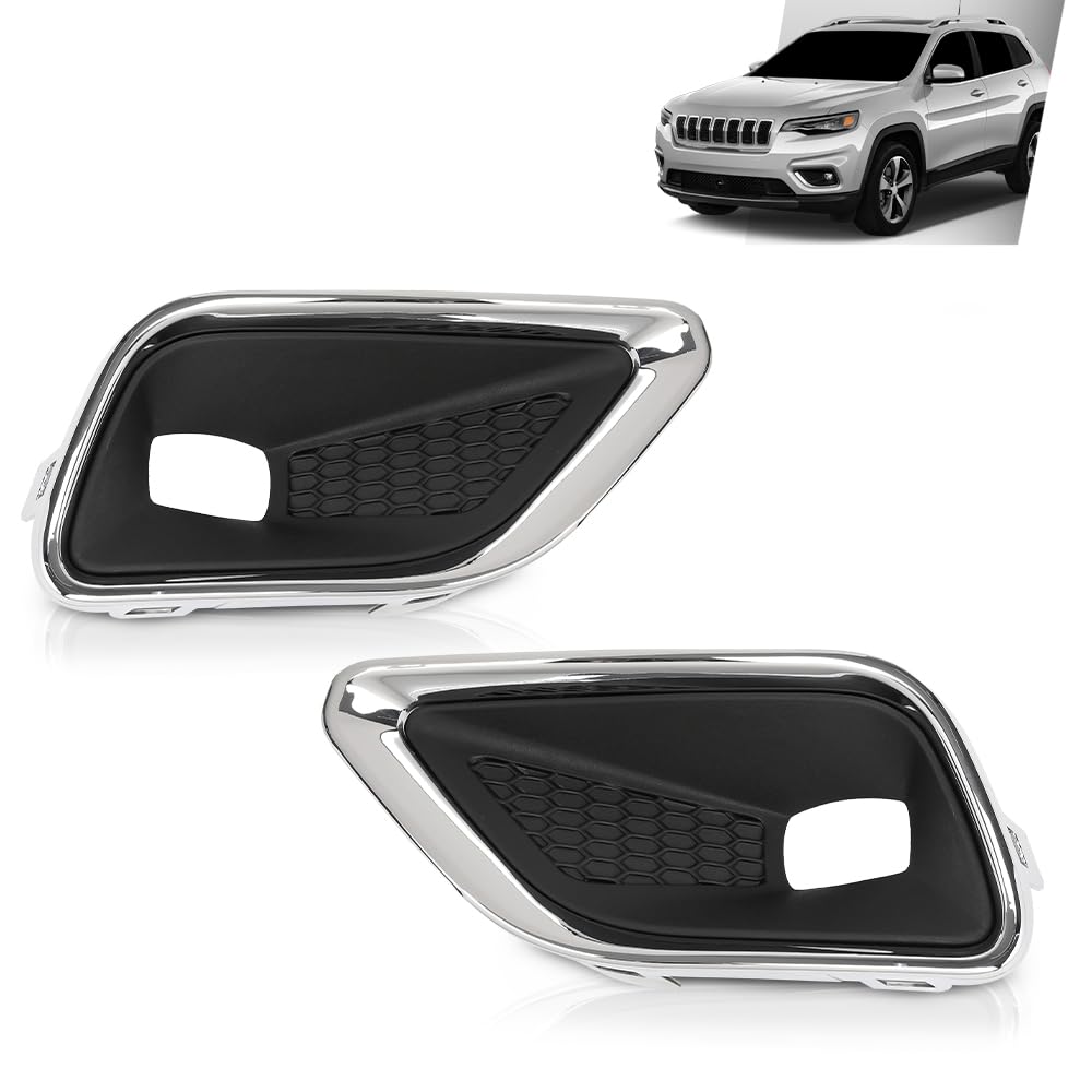 G-PLUS Front Bumper Fog Light Lamp Covers Bezel Chrome Compatible with Jeep Cherokee 2019-2020