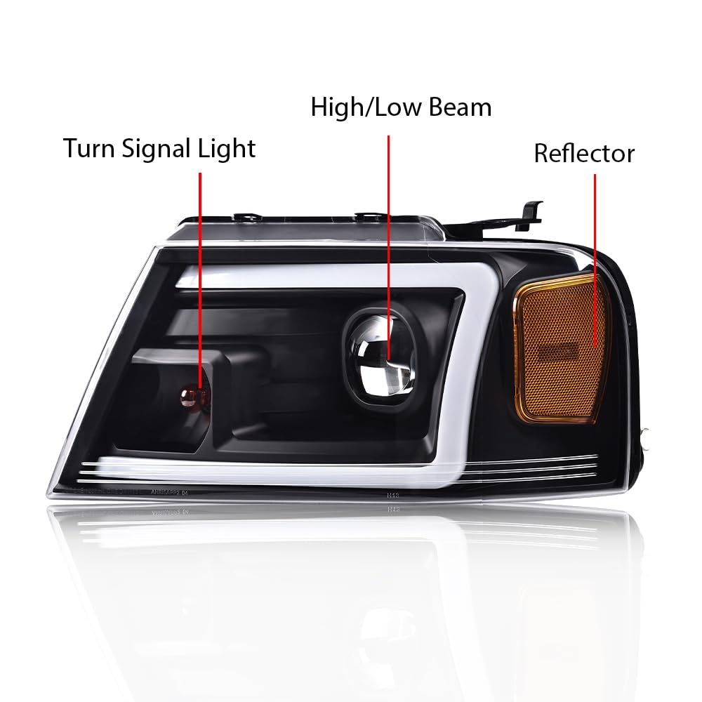 G-PLUS LED Headlights,Fit Ford F150 2004-2008/Lincoln Mark LT 2006-2008(NOT Fit 04 F150 Heritage & Flareside Beds) Clear Lens Black Housing Amber ReflectorBumper Headlamps,faros delanteros