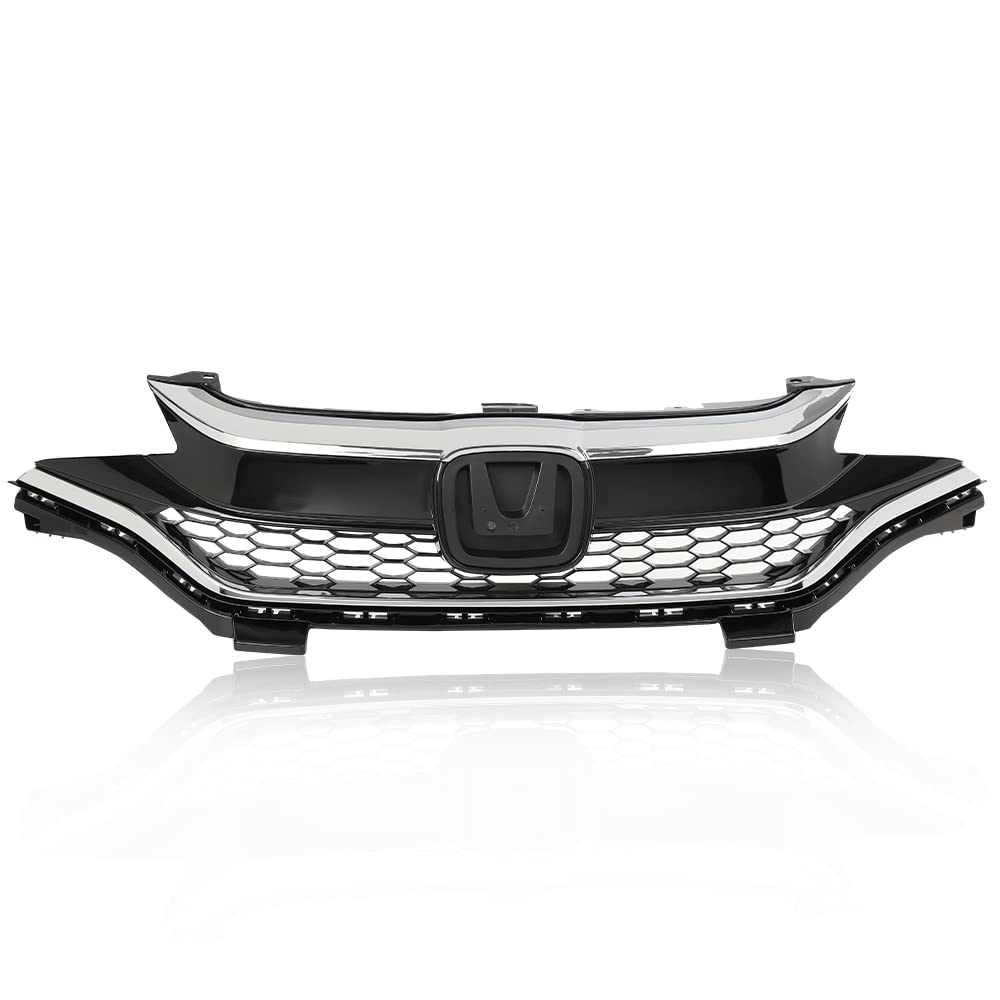 G-PLUS Front Bumper Upper Chrome Honeycomb Grille Grill Compatible with 2018 2019 2020 Honda Fit 71121-T5R-A50, 71122-T5R-A50, 71123-T5R-A50