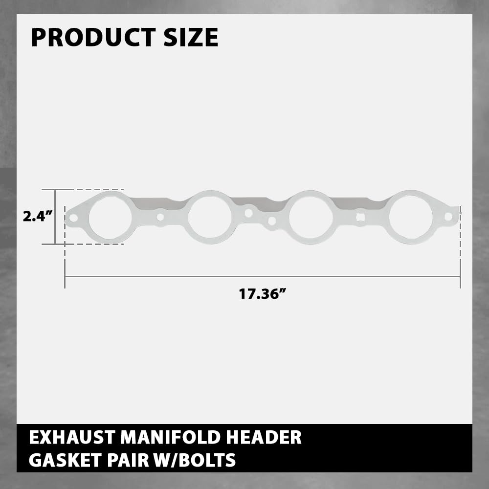 G-PLUS Exhaust Manifold Header Gasket Pair W/Bolts Fit All LS Series Engines (Except LS7),Fits All 1997-2013 Gen 3/4 LS Based V8 551696, 12617944